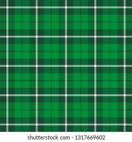 St. Patricks day tartan plaid. Scottish pattern in green and white cage. Scottish cage. Traditional Scottish checkered background. Seamless fabric texture. Vector illustration