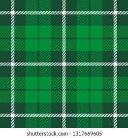 St. Patricks Day Tartan Plaid. Scottish Pattern In Green And White Cage. Scottish Cage. Traditional Scottish Checkered Background. Seamless Fabric Texture. Vector Illustration