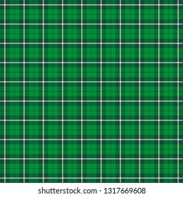 St. Patricks day tartan plaid. Scottish pattern in green and white cage. Scottish cage. Traditional Scottish checkered background. Seamless fabric texture. Vector illustration