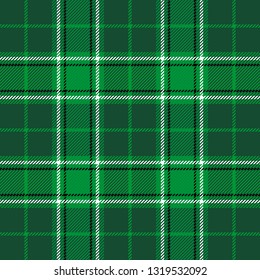 St. Patricks day tartan plaid. Scottish pattern in green and white cage. Scottish cage. Traditional Scottish checkered background. Seamless fabric texture. Vector illustration