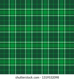 St. Patricks day tartan plaid. Scottish pattern in green and white cage. Scottish cage. Traditional Scottish checkered background. Seamless fabric texture. Vector illustration