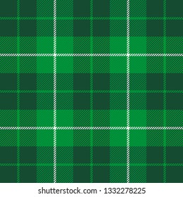 St. Patricks day tartan plaid. Scottish pattern in green and white cage. Scottish cage. Traditional Scottish checkered background. Seamless fabric texture. Vector illustration