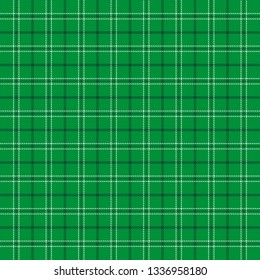 St. Patricks day tartan plaid. Scottish pattern in green and white cage. Scottish cage. Traditional Scottish checkered background. Seamless fabric texture. Vector illustration