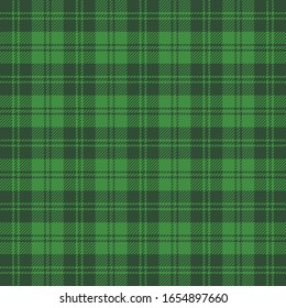 St. Patricks day tartan plaid. Scottish pattern in green and black cage. Scottish cage. Traditional Scottish checkered background. Fabric texture. Vector illustration