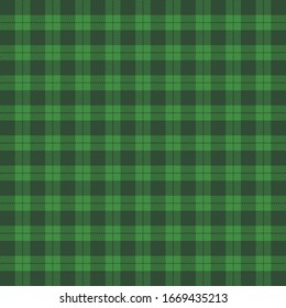 St. Patricks day tartan plaid. Scottish pattern in green and black cage. Scottish cage. Traditional Scottish checkered background. Seamless fabric texture. Vector illustration