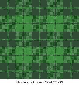 St. Patricks day tartan plaid. Scottish pattern in green and dark green cage. Scottish cage. Traditional Scottish checkered background. Seamless fabric texture. Vector illustration