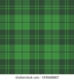 St. Patricks day tartan plaid. Scottish pattern in green and dark green cage. Scottish cage. Traditional Scottish checkered background. Seamless fabric texture. Vector illustration