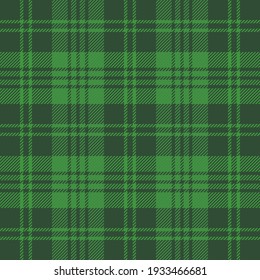 St. Patricks day tartan plaid. Scottish pattern in green and dark green cage. Scottish cage. Traditional Scottish checkered background. Seamless fabric texture. Vector illustration