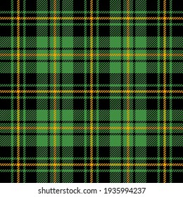 St. Patricks day tartan plaid. Scottish pattern in green and orange cage. Scottish cage. Traditional Scottish checkered background. Seamless fabric texture. Vector illustration