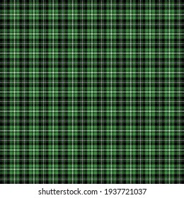 St. Patricks day tartan plaid. Scottish pattern in green, white and black cage. Scottish cage. Traditional Scottish checkered background. Seamless fabric texture. Vector illustration