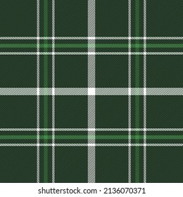 St. Patricks day tartan plaid. Scottish pattern in green, white and dark green cage. Scottish cage. Traditional Scottish checkered background. Seamless fabric texture. Vector illustration