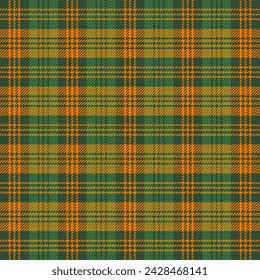 St. Patricks day tartan plaid. Scottish pattern in green and orange cage. Scottish cage. Traditional Scottish checkered background. Seamless fabric texture. Vector illustration