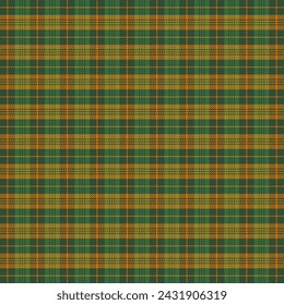 St. Patricks day tartan plaid. Scottish pattern in green and orange cage. Scottish cage. Traditional Scottish checkered background. Seamless fabric texture. Vector illustration