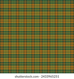 St. Patricks day tartan plaid. Scottish pattern in green and orange cage. Scottish cage. Traditional Scottish checkered background. Seamless fabric texture. Vector illustration