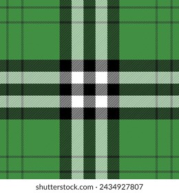 St. Patricks day tartan plaid. Scottish pattern in green and white cage. Scottish cage. Traditional Scottish checkered background. Seamless fabric texture. Vector illustration