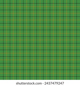 St. Patricks day tartan plaid. Scottish pattern in green, black and orange cage. Scottish cage. Traditional Scottish checkered background. Seamless fabric texture. Vector illustration