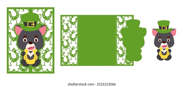 St. Patrick's Day tasmanian devil laser cutting invitation card template. Paper cut out silhouette for plotter and silk screen printing. Vector stock illustration.