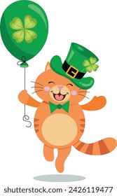 St Patrick's day teddy bear holding a green balloon with clover