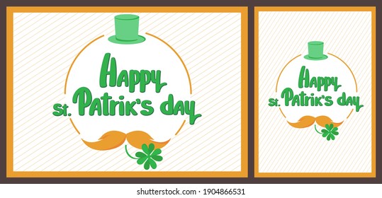 St. Patrick's Day templates with hat and mustache. Set of greeting poster and card.