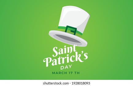 St. Patrick's Day text greeting on green. Vector illustration with hat