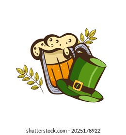 St. Patrick's Day theme sticker with a beer glass and Green Leprechaun hat.