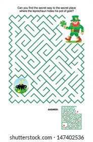 St. Patrick's Day themed maze game or activity page: Can you find the secret way to the secret place where the leprechaun hides his pot of gold? For high res JPEG or TIFF see image 147402545
