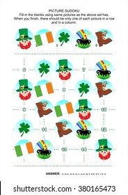 St. Patrick's Day themed picture sudoku puzzle 5x5 (one block). Answer included.
