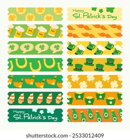 Cinta de Washi temática del Día de San Patricio con patrones festivos. Elementos de diseño festivos del Día de San Patricio para Scrapbooking y manualidades.