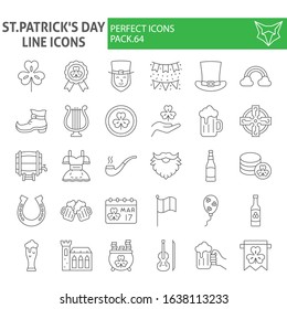 St. Patrick's Day thin line icon set, holiday symbols collection, vector sketches, logo illustrations, saint patrick icons, business signs linear pictograms package isolated on white background,