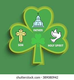 St. Patrick's Day thin line greeting card poster template. Religious flyer card. Trinity symbol of shamrock by St. Patrick. Bible quote. Flat stroke vector concept. Modern minimal illustration