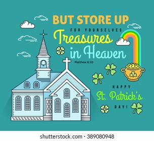St. Patrick's Day thin line greeting card poster template. Religious flyer card. Church service event. Flat thin line stroke vector concept. Modern minimal illustration