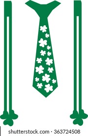 St. Patrick's Day tie with suspenders and shamrocks