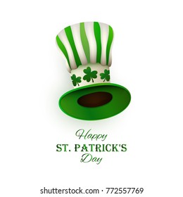 St. Patrick's Day. Traditional leprechaun hat and congratulation text. Isolated object. Vector illustration