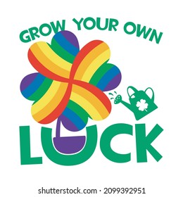 St. Patrick's day t-shirt decoration with rainbow lucky shamrock in pot