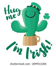 St. Patrick's day t-shirt design with funny cactus in leprechaun hat