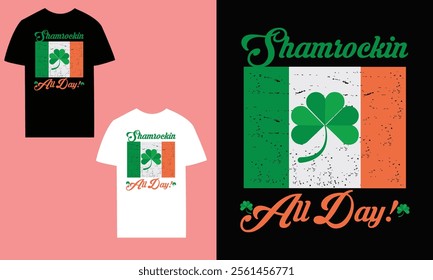 St. Patrick's Day T-Shirt design black and white colour with background colour.