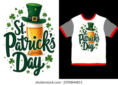 St. Patrick's Day T-Shirt Design 1, Irish Celebration, Shamrock Clover, Lucky Charm, Green Gold Colors, Celtic Knot Pattern, March 17 Theme, Festive Party Apparel