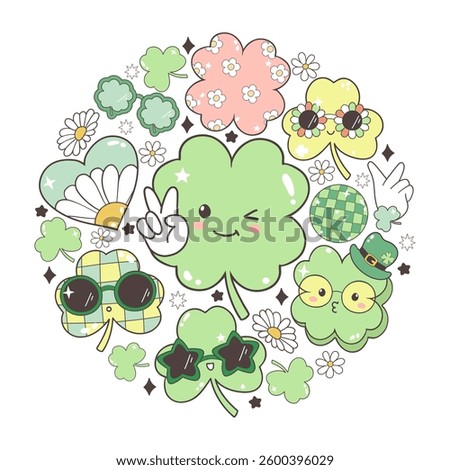 St Patricks Day t-shirt Design Vector with Retro Shamrock, Hats, Four-Leaf Clovers and Lucky Elements Hand Drawn Design