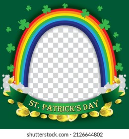 St Patrick's day Twibbon with rainbow and gold coins. Vector illustration.