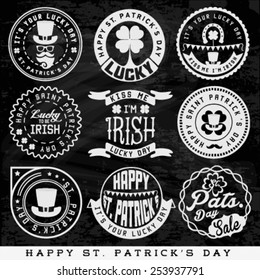 St. Patrick's Day Typographical Design Elements and Badges on Chalkboard