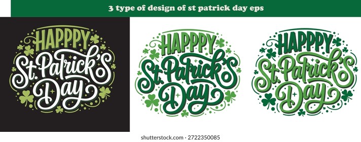 Diseños de tipografía del día de San Patricio con tréboles y estrellas en colores verdes y blancos para celebraciones y decoraciones navideñas Diseños de tipografía del día de San Patricio con tréboles y estrellas en colores verdes y blancos para celebraciones y decoraciones navideñas