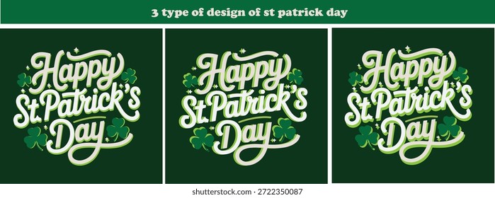 Diseños de tipografía del Día de San Patricio con tréboles y tema verde Frases del Día de San Patricio felices en colores blancos y verdes