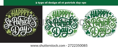 St Patricks Day typography designs with shamrocks and stars in green and white colors for celebration and holiday decorations St Patricks Day typography designs with shamrocks and stars in green and white colors for celebration and holiday decorations