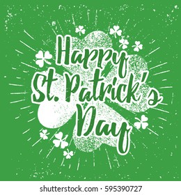 Plantilla de tarjeta de felicitación de tipografía del Día de San Patricio en una forma verde de textura gruesa con trébol de champú afortunado para impresión, pantalones, elemento decorativo de diseño festivo