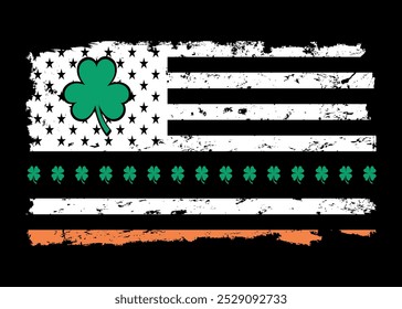 St Patrick's Day USA Flag ,Lucky Shamrock American Flag, American Irish Flag Shirt.