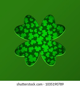 St Patrick's Day Vector background with Clover. Lucky spring symbol. Trendy paper cut style. Cut-out from paper Shamrock with clover background in green colors - stock vector.