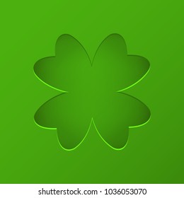 St Patrick's Day Vector background with Clover. Lucky spring symbol. Trendy paper cut style. Cut-out from paper shape of Shamrock on green backgrounds - stock vector.