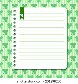 St. Patrick's Day vector background with space for text in the form of a sheet torn from a notebook