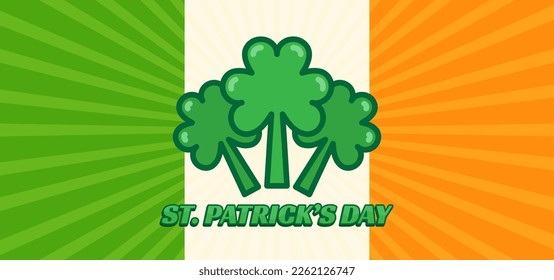 St. Patrick's Day vector background with clover leaf symbol and Irish flag