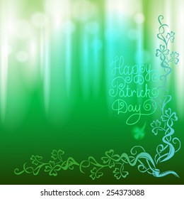 St. Patrick's day vector background with shamrock and lettering.